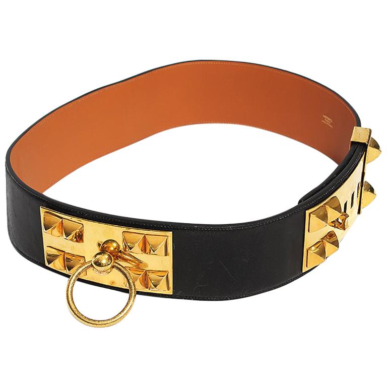 Hermes Cuff Collier De Chien Snakeskin Gold Plated Brown in