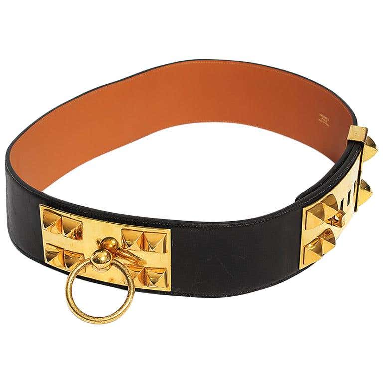 HERMES brown alligator leather belt with gilt hardware For Sale at 1stdibs