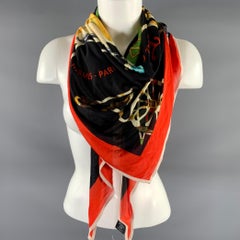 HERMES Black Color Block Equestrian Silk Scarves & Shawls