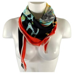 HERMES Black Color Block Equestrian Silk Scarves & Shawls