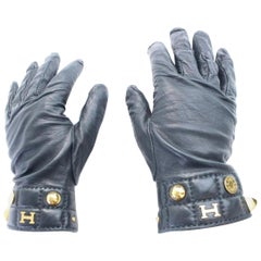 Hermès Black Constance Studded H Logo 31hr0627 Gloves