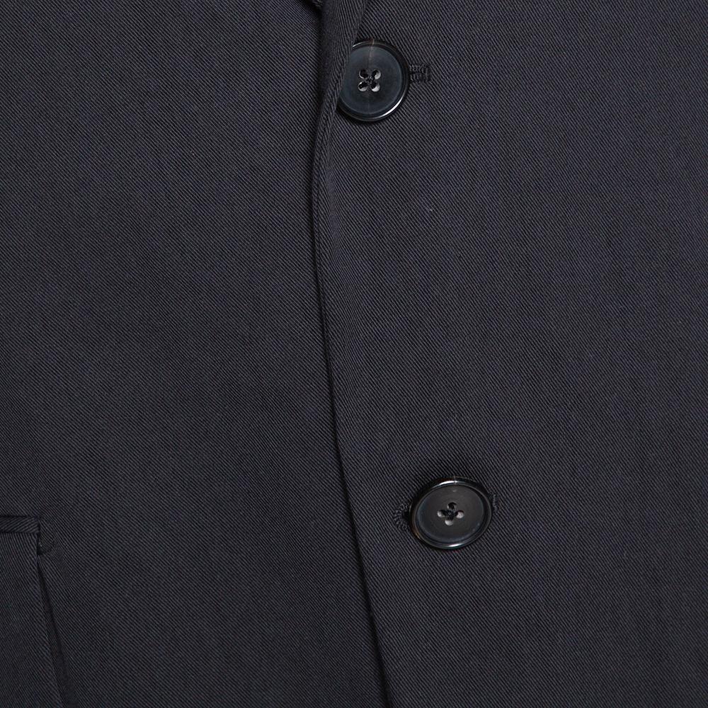 Men's Hermes Black Cotton Leather Trim Two Buttoned Jacket L