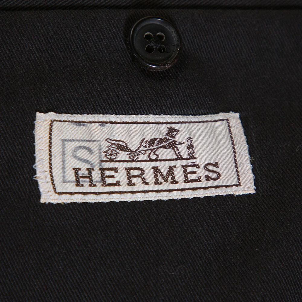Hermes Black Cotton Leather Trim Two Buttoned Jacket L 1