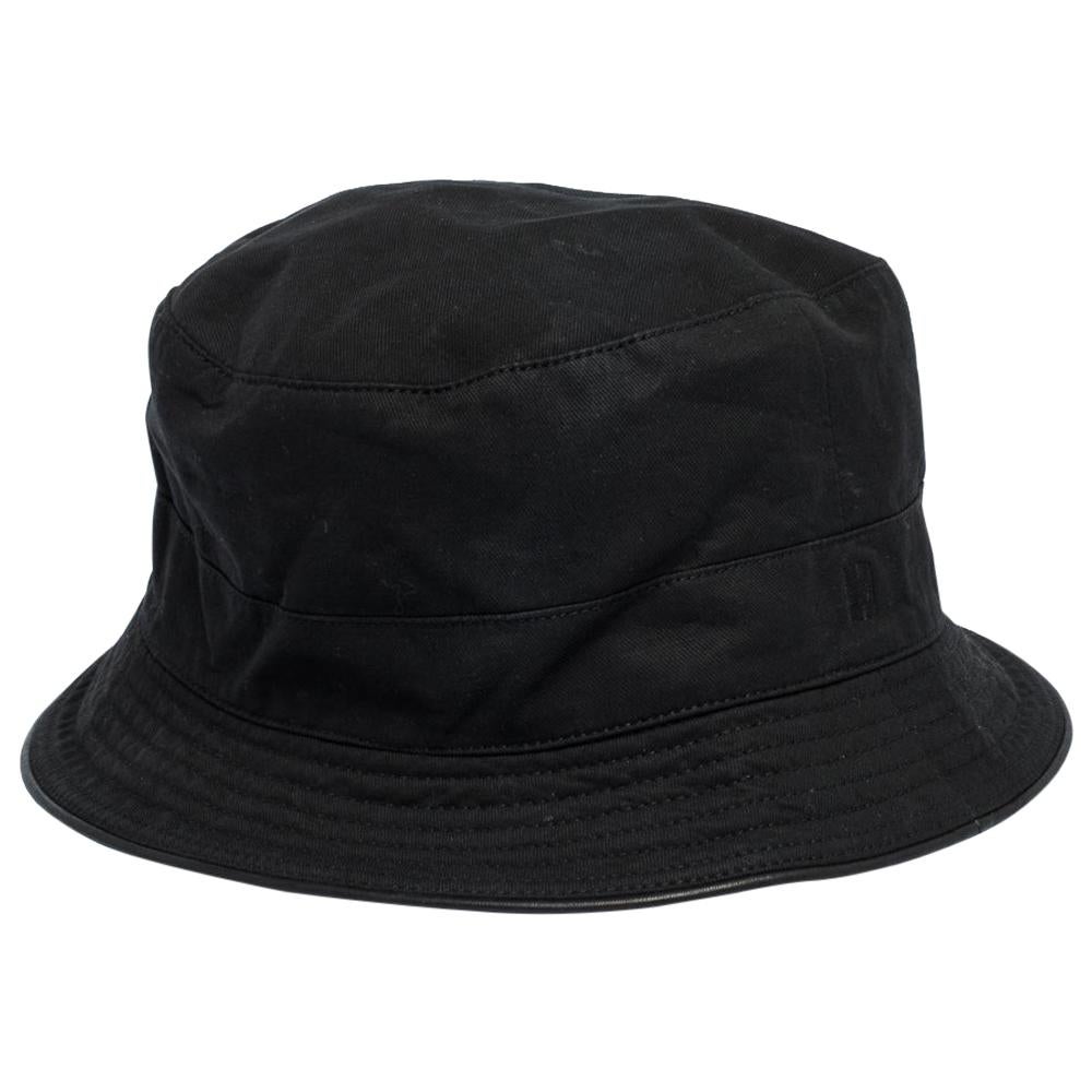 Hermes Black Cotton & Linen Bucket Hat Size 56