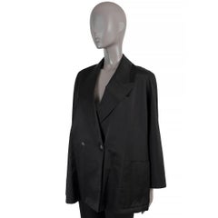 HERMES black cotton & silk DOUBLE BREASTED TUXEDO Jacket 42 L