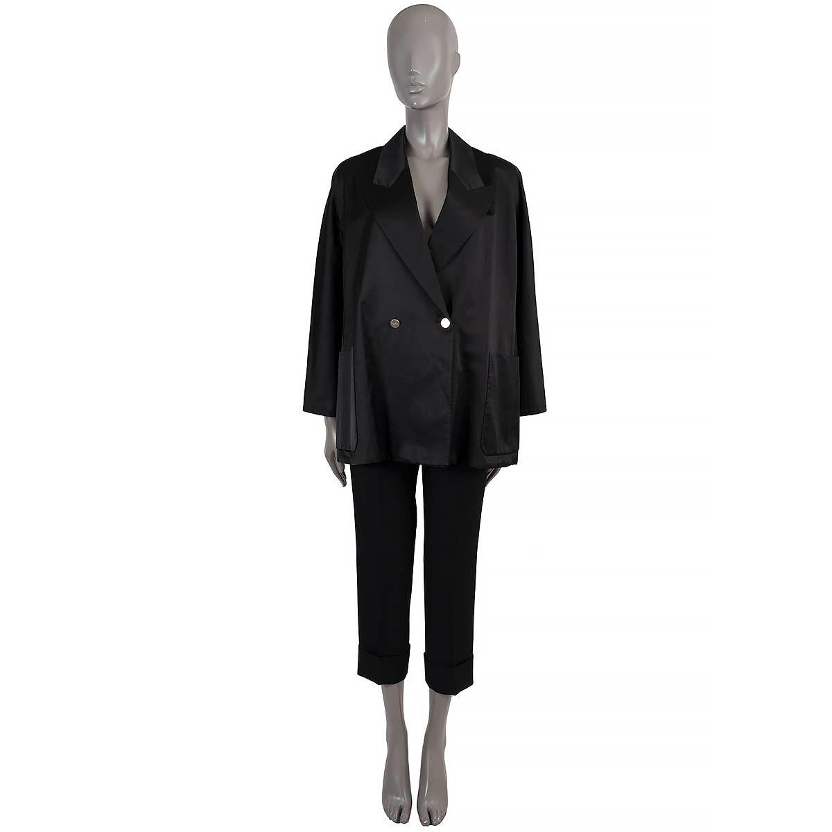 Women's HERMES black cotton & silk DOUBLE BREASTED TUXEDO Jacket 42 L For Sale