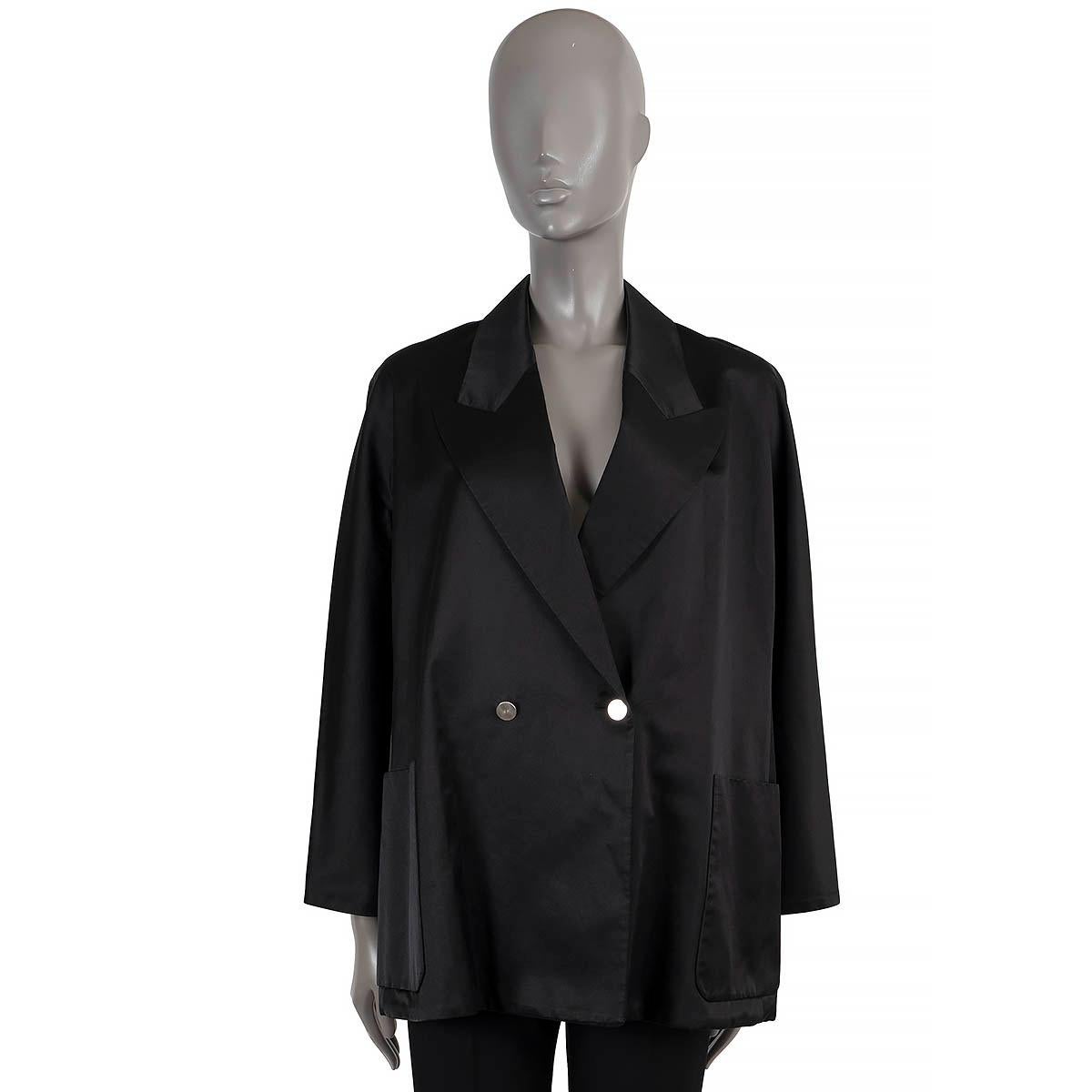 HERMES black cotton & silk DOUBLE BREASTED TUXEDO Jacket 42 L For Sale