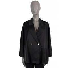 HERMES black cotton & silk DOUBLE BREASTED TUXEDO Jacket 42 L
