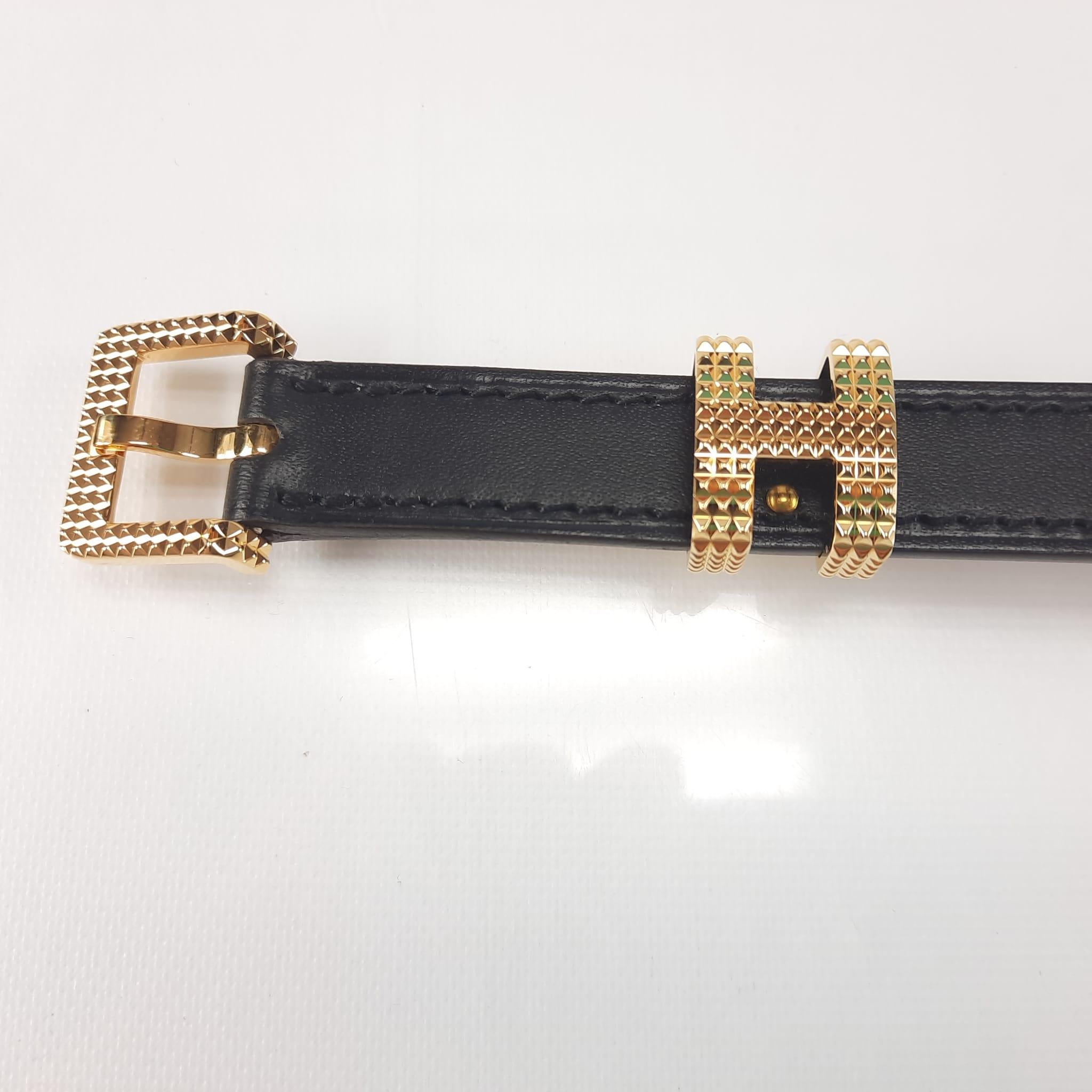 Women's Hermes belt  Pop H  Guillochee Black Cowhide Leather Size 85  For Sale