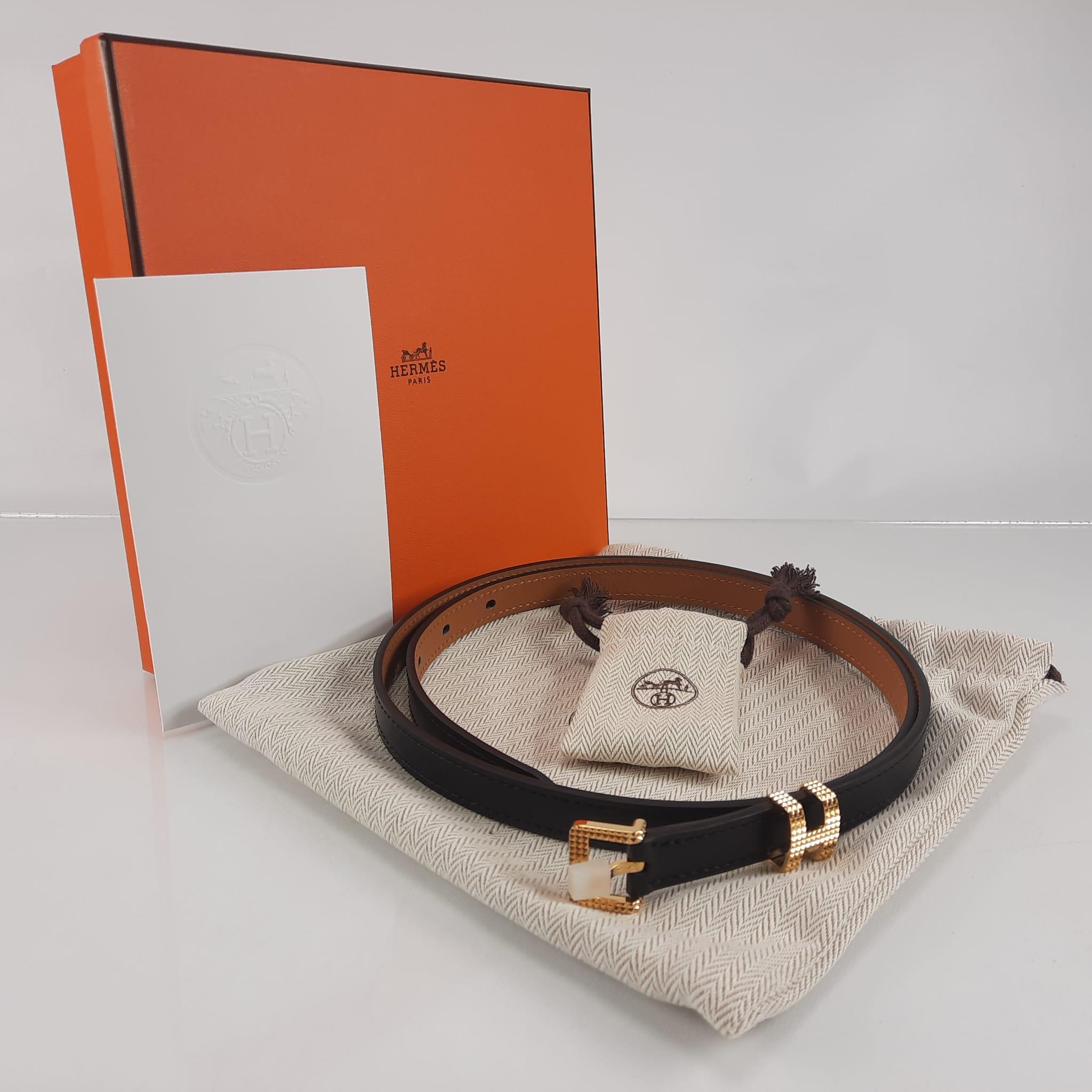 Hermes belt  Pop H  Guillochee Black Cowhide Leather Size 85  For Sale 3