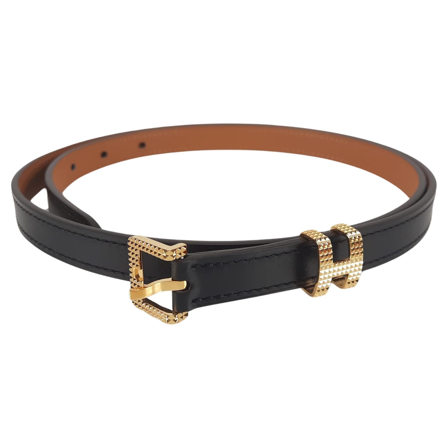 Hermes belt  Pop H  Guillochee Black Cowhide Leather Size 85  For Sale