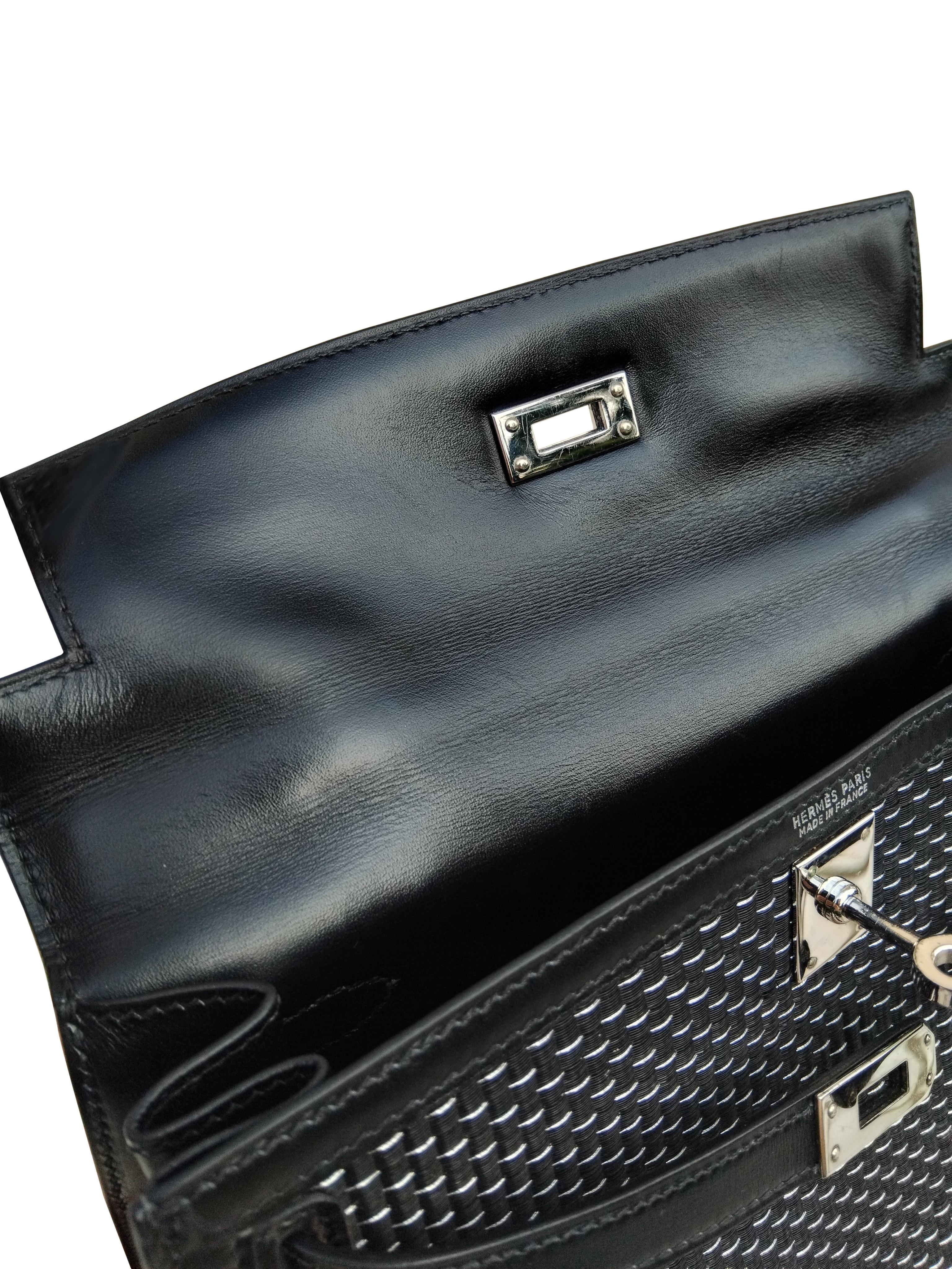 Hermès Borsa Kelly Nera Crinolina 25 cm Capelli di Cavallo Palladium Hdw 9