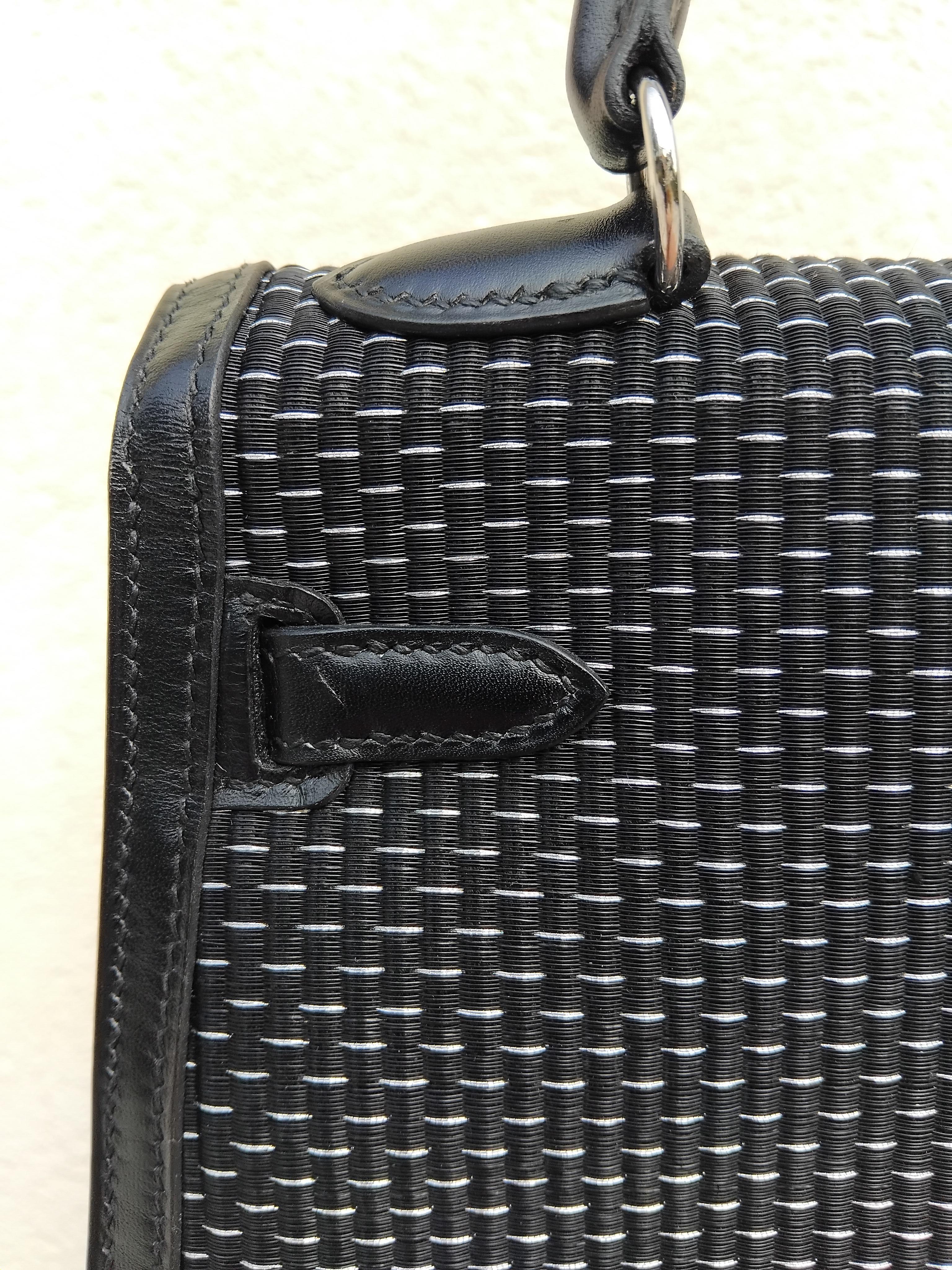 Hermès Borsa Kelly Nera Crinolina 25 cm Capelli di Cavallo Palladium Hdw 11
