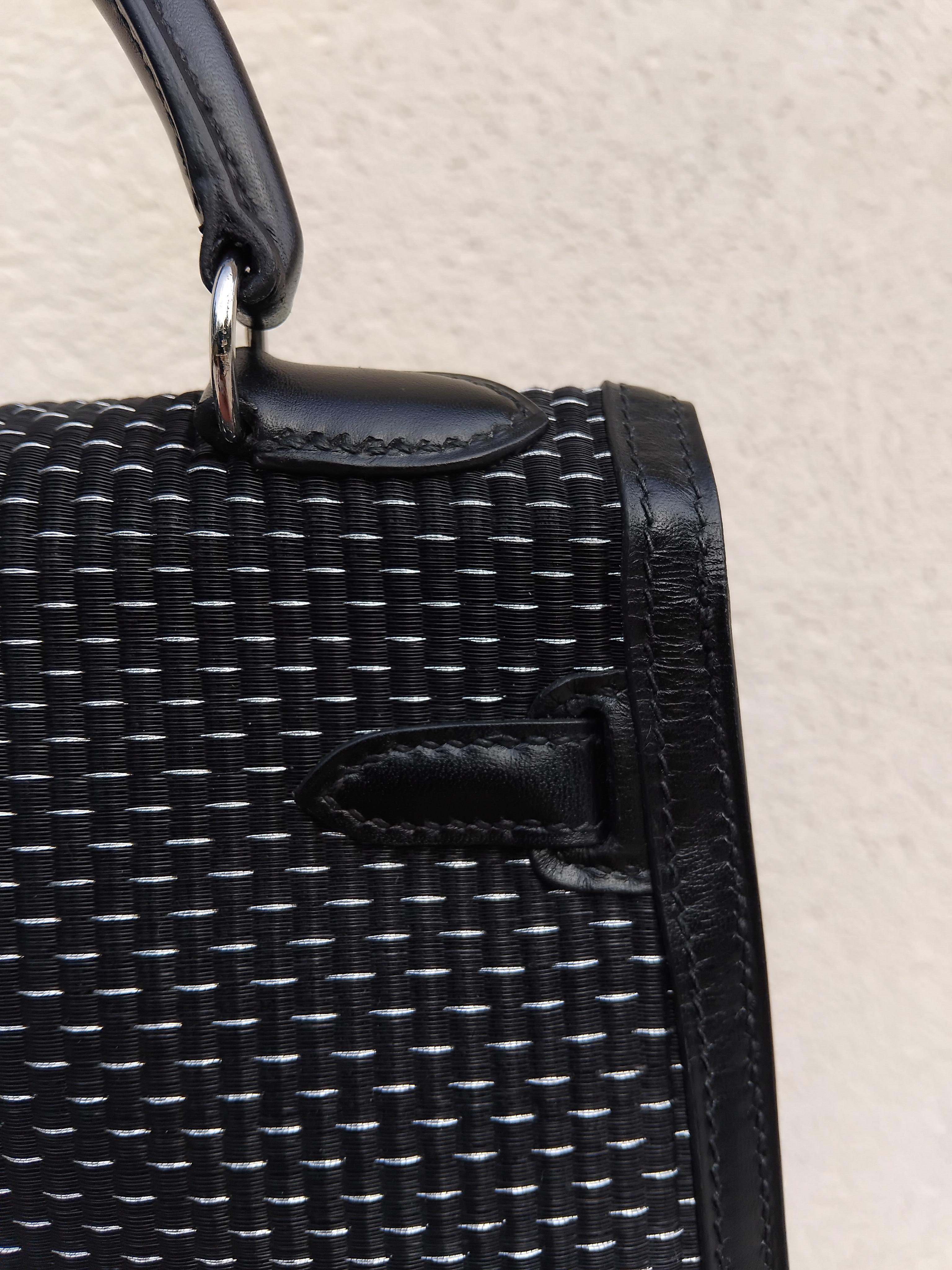 Hermès Borsa Kelly Nera Crinolina 25 cm Capelli di Cavallo Palladium Hdw 12