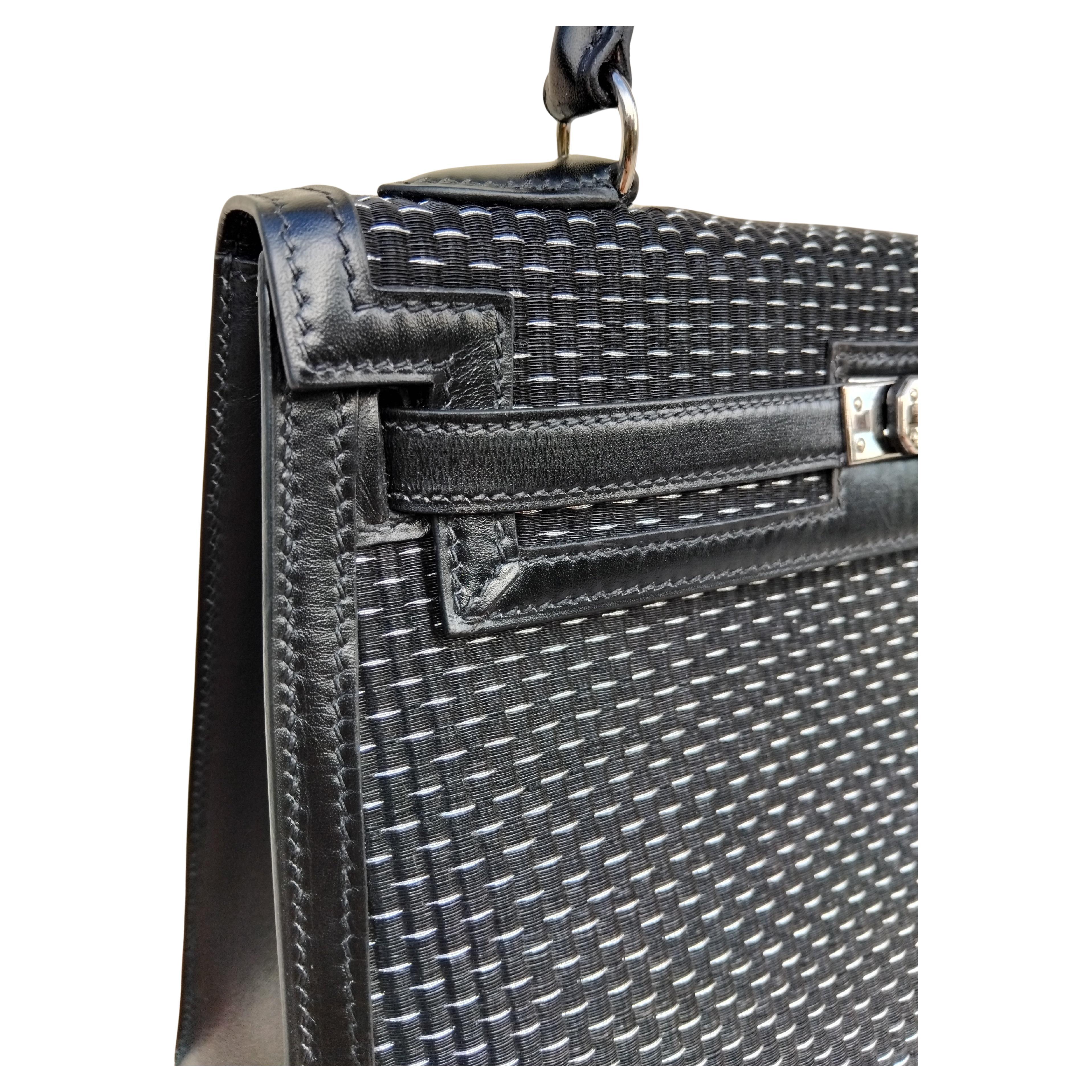 Hermès Borsa Kelly Nera Crinolina 25 cm Capelli di Cavallo Palladium Hdw 14