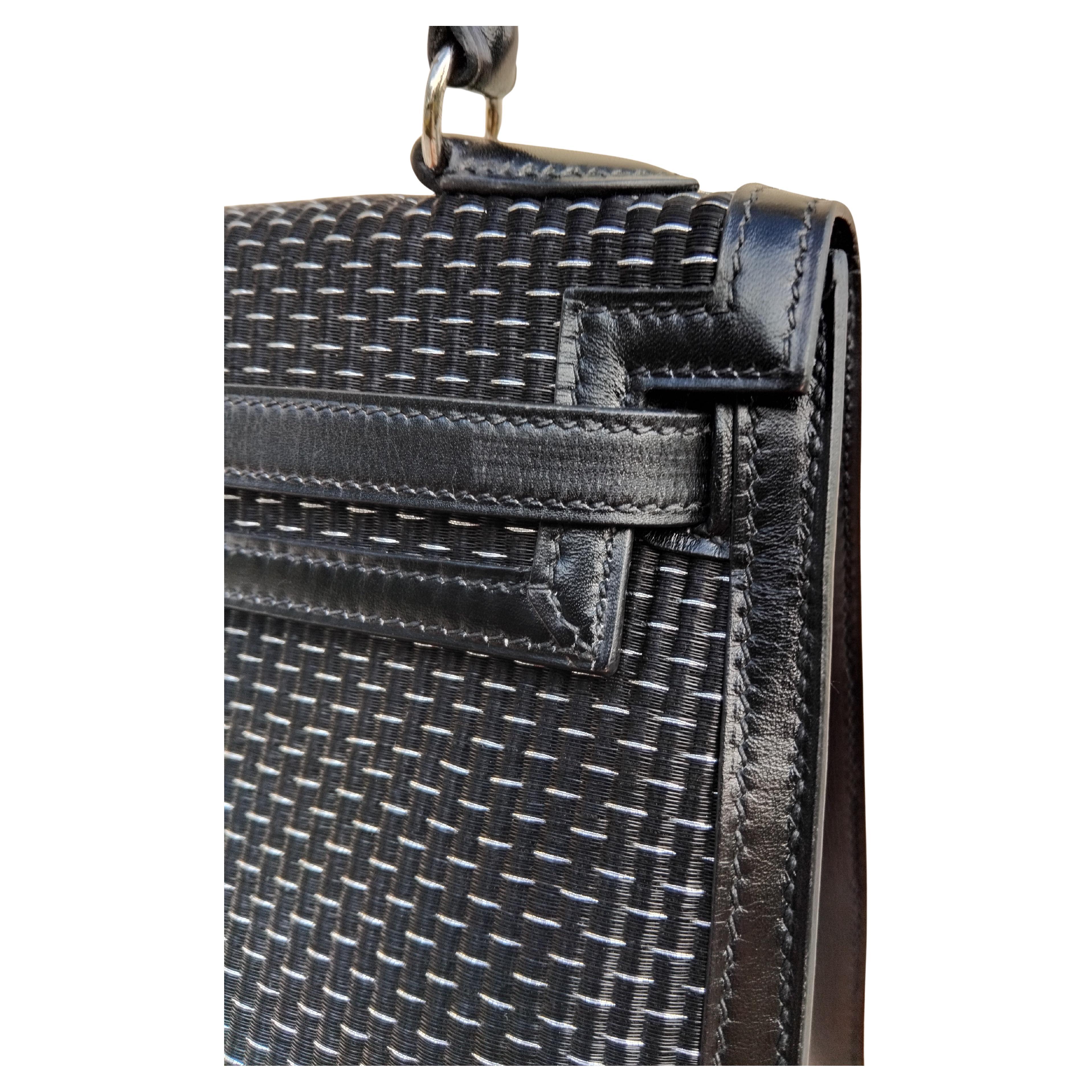Hermès Borsa Kelly Nera Crinolina 25 cm Capelli di Cavallo Palladium Hdw 15