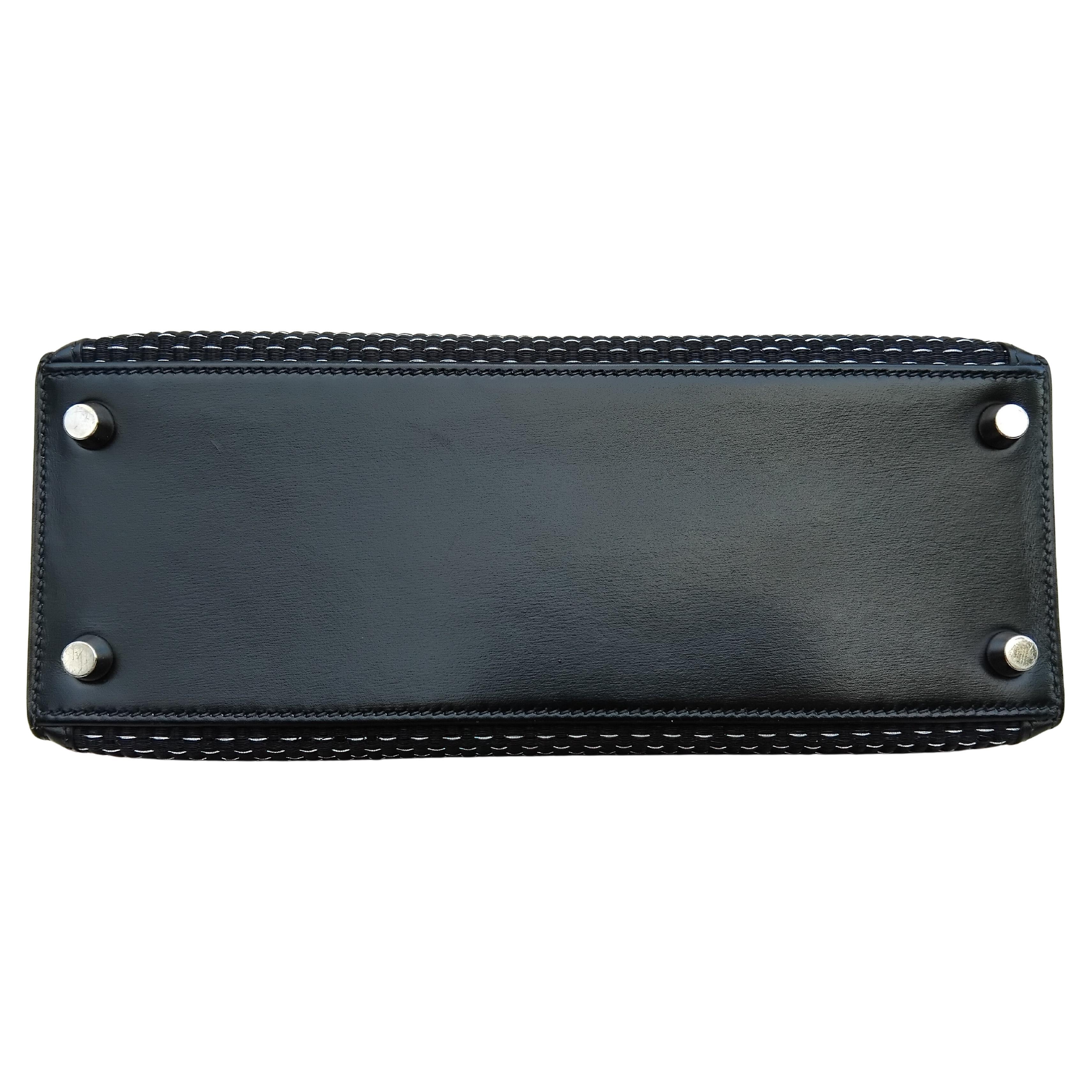 Donna Hermès Borsa Kelly Nera Crinolina 25 cm Capelli di Cavallo Palladium Hdw