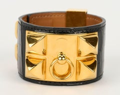 Hermès Black Croc CDC Gold Bracelet