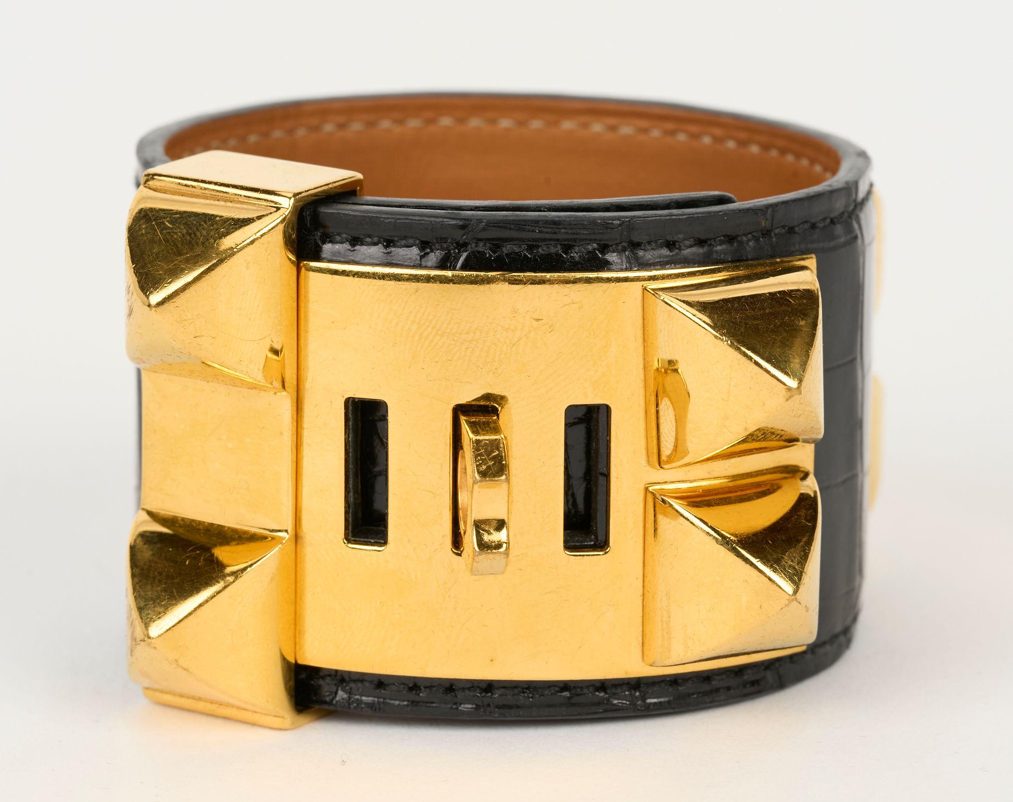 Hermès Black Croc CDC Gold Bracelet In Excellent Condition For Sale In West Hollywood, CA