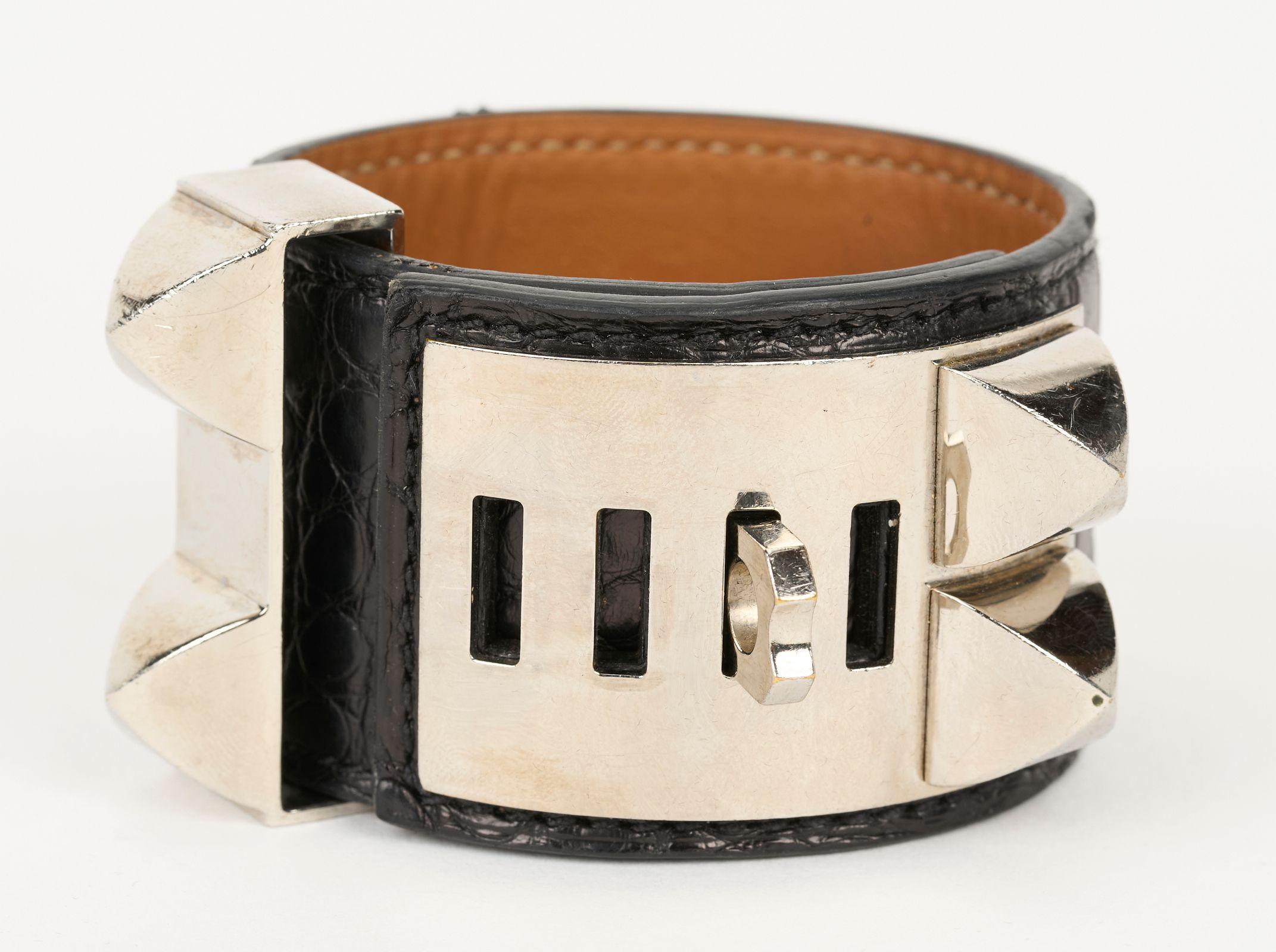 Bracciale Hermès in argento con coccodrillo nero A. Silver In condizioni buone in vendita a West Hollywood, CA