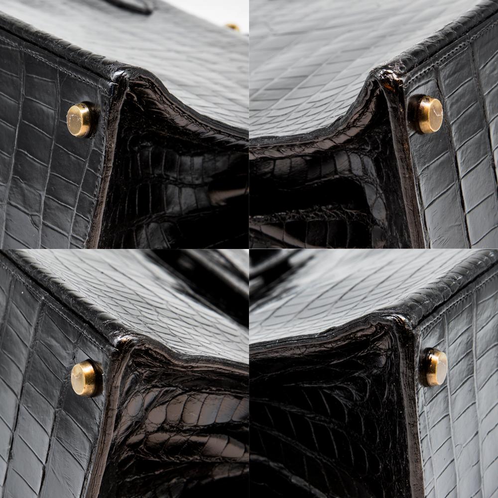 Hermès Black Crocodile 28cm Kelly Sellier Bag 6