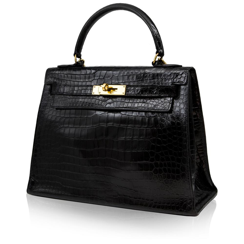 Hermès Black Crocodile 28cm Kelly Sellier Bag In Good Condition In London, GB