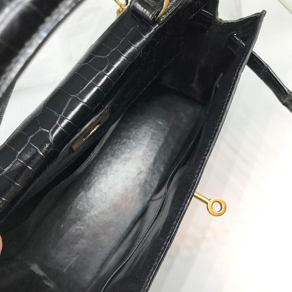 Hermès Black Crocodile 28cm Kelly Sellier Bag 4