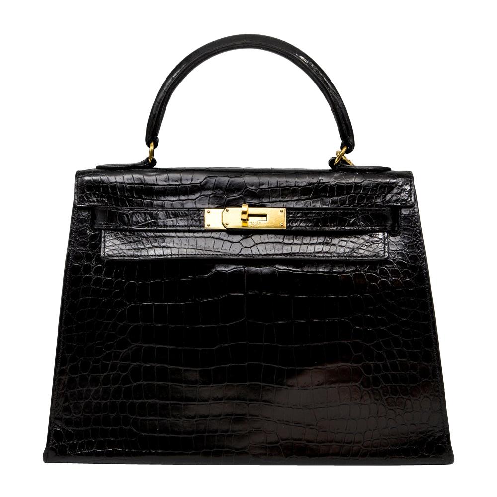 Hermès Black Crocodile 28cm Kelly Sellier Bag