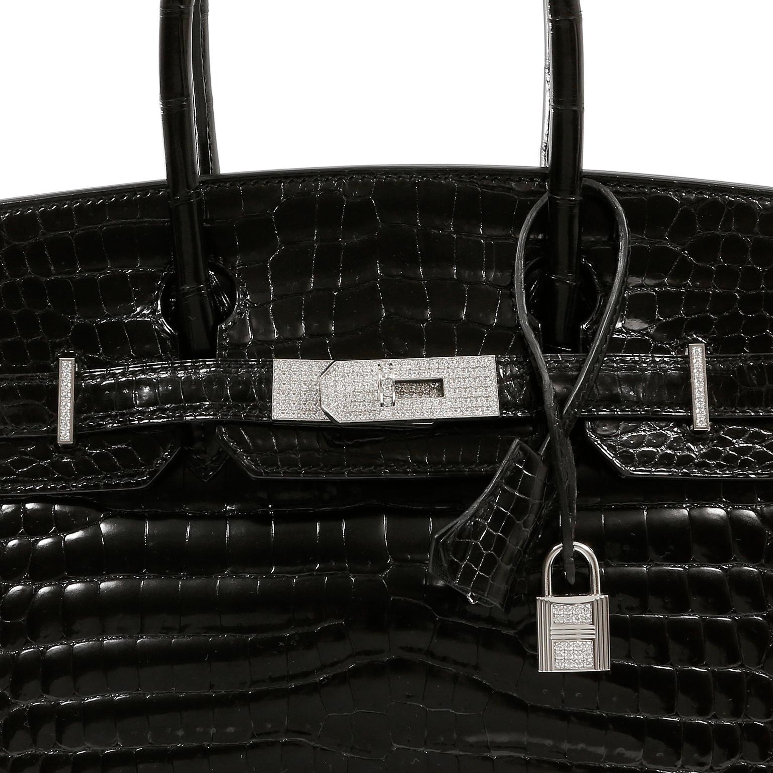 Hermès Black Crocodile 30 cm Diamond Encrusted Birkin Bag In Excellent Condition In Palm Beach, FL