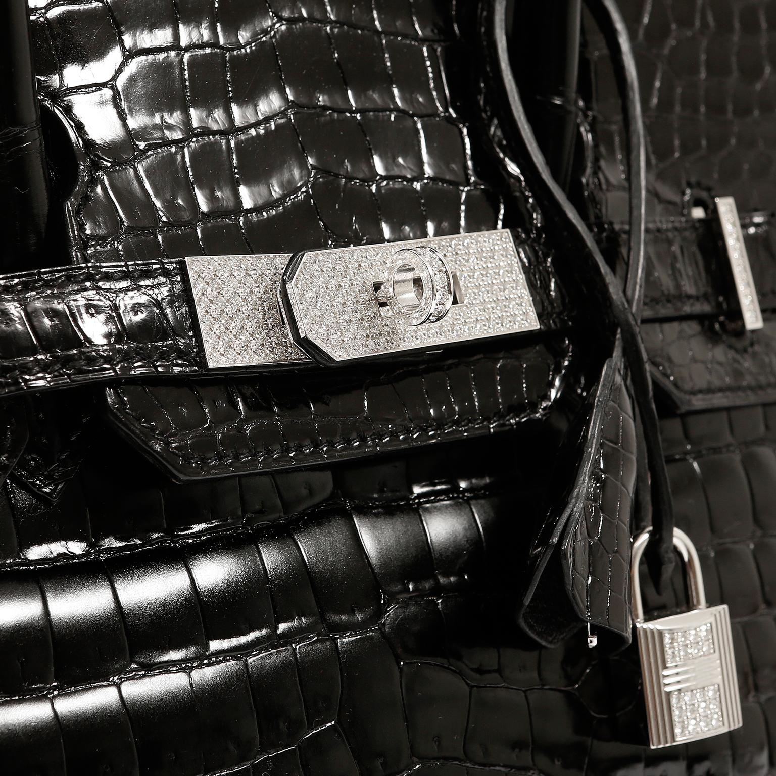 Hermès Schwarz Krokodil 30 cm Diamant verkrustete Birkin Tasche 3