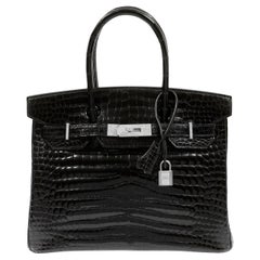 Hermès Schwarz Krokodil 30 cm Diamant verkrustete Birkin Tasche