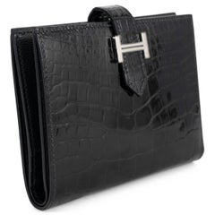 HERMES black crocodile BEARN COMPACT Wallet Phw