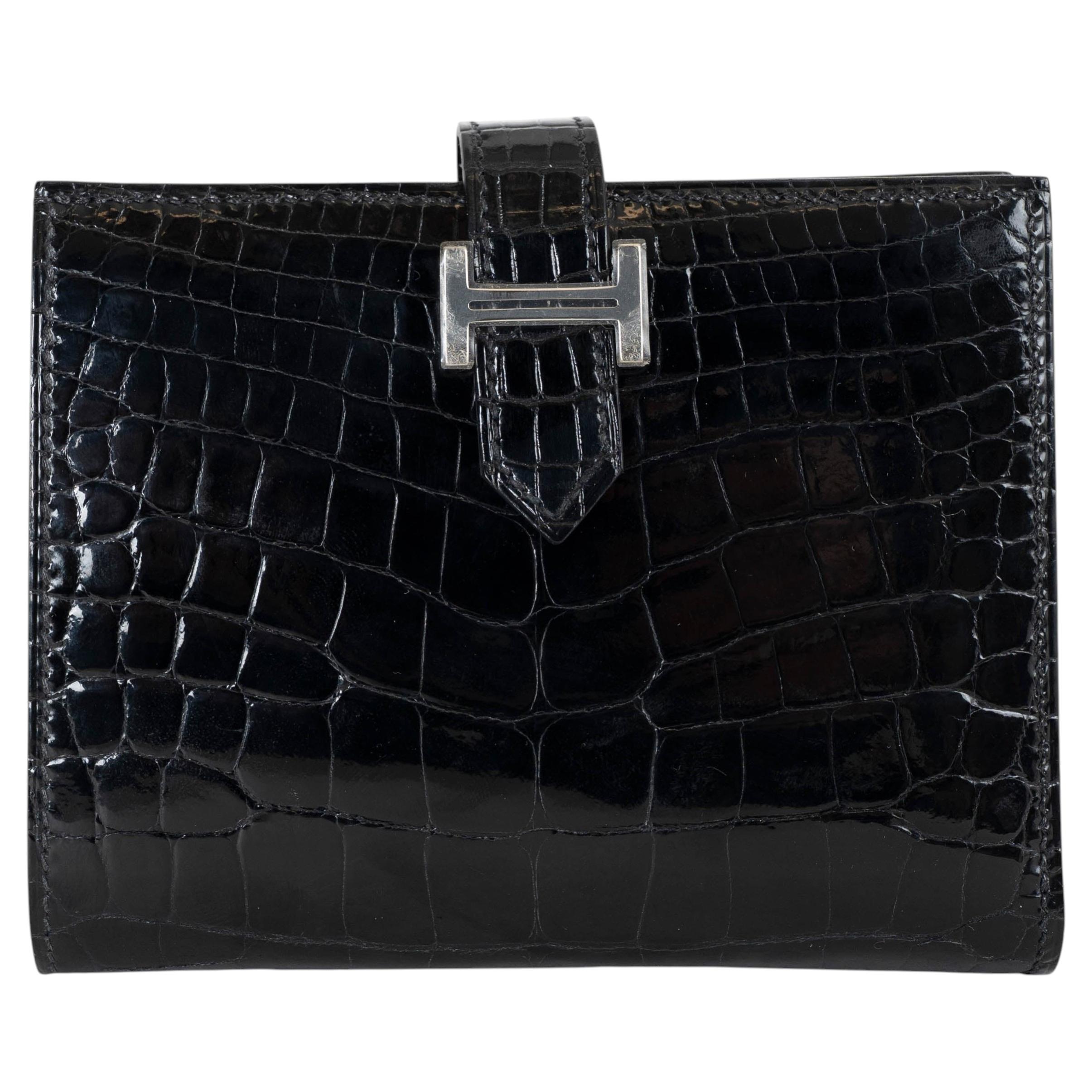 HERMES black crocodile BEARN COMPACT Wallet Phw