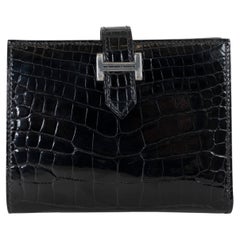HERMES black crocodile BEARN COMPACT Wallet Phw