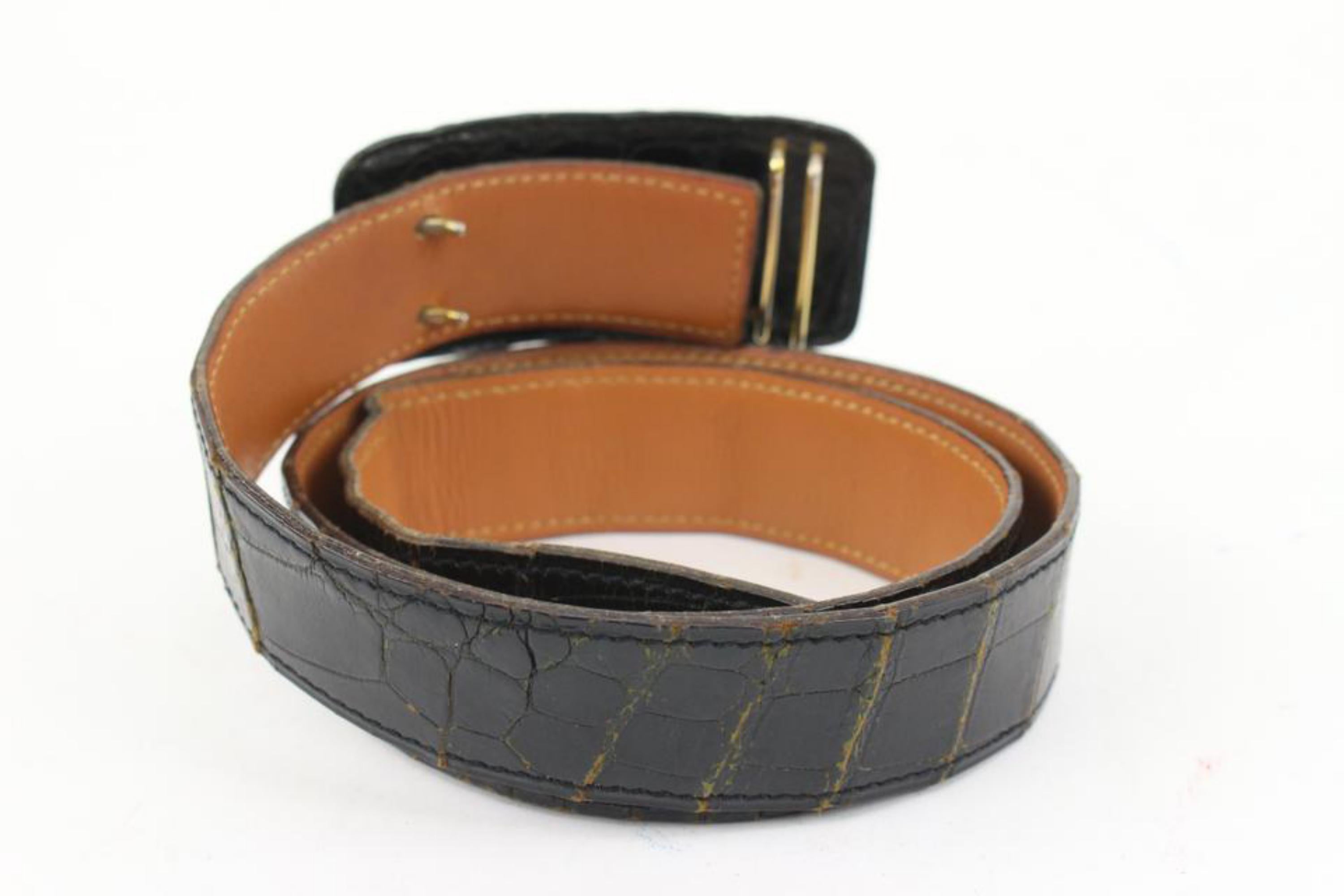 Women's Hermès Black Crocodile Carriage H Logo Belt 84h39s For Sale