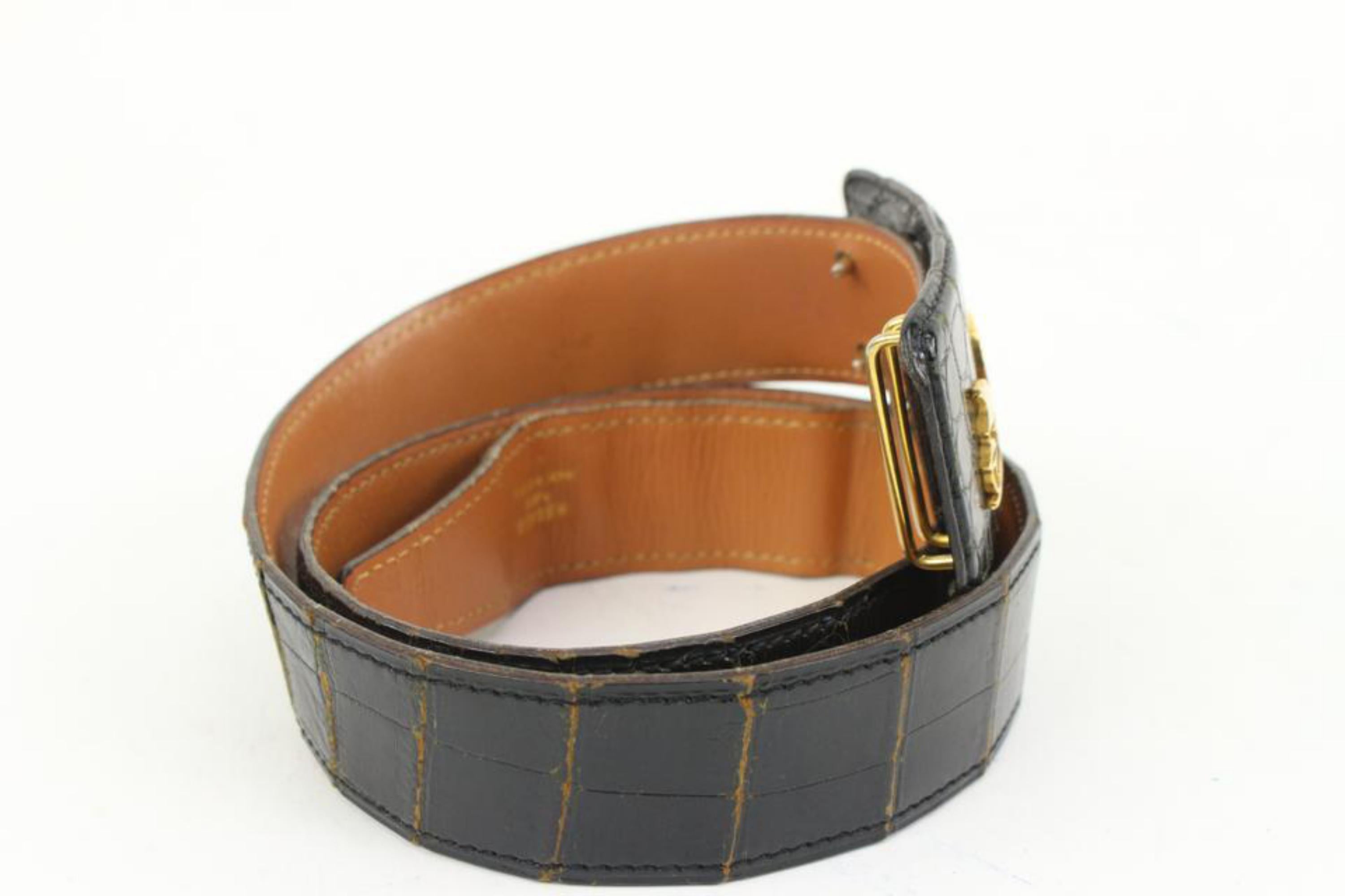 Hermès Black Crocodile Carriage H Logo Belt 84h39s 2