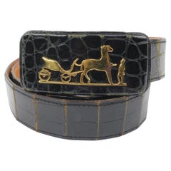 Cinturón Hermès Negro Cocodrilo Carro H Logo 84h39s