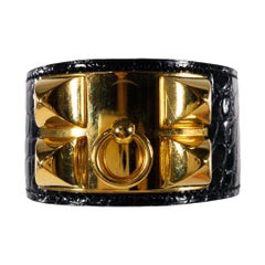 Hermes Black Crocodile CDC Collier de Chien GHW Bracelet
