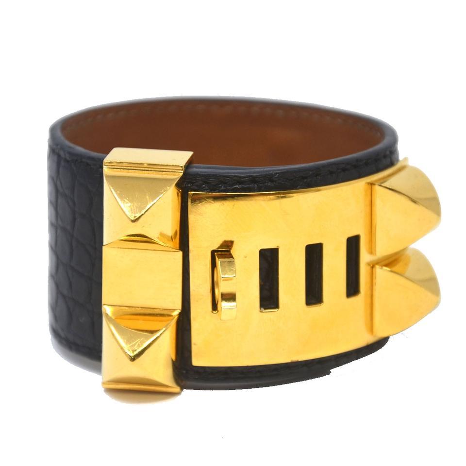 Company - HERMES
Style - Collier De Chien Gold Tone Hardware Bracelet
Material - Mixed Metal and Crocodile Leather- 1.5