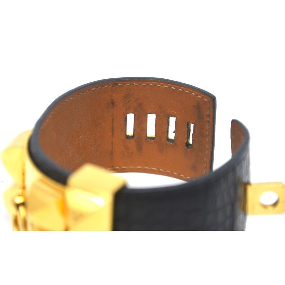 Hermès Black Crocodile Collier De Chien Cdc Ghw Bracelet In Excellent Condition In Boca Raton, FL