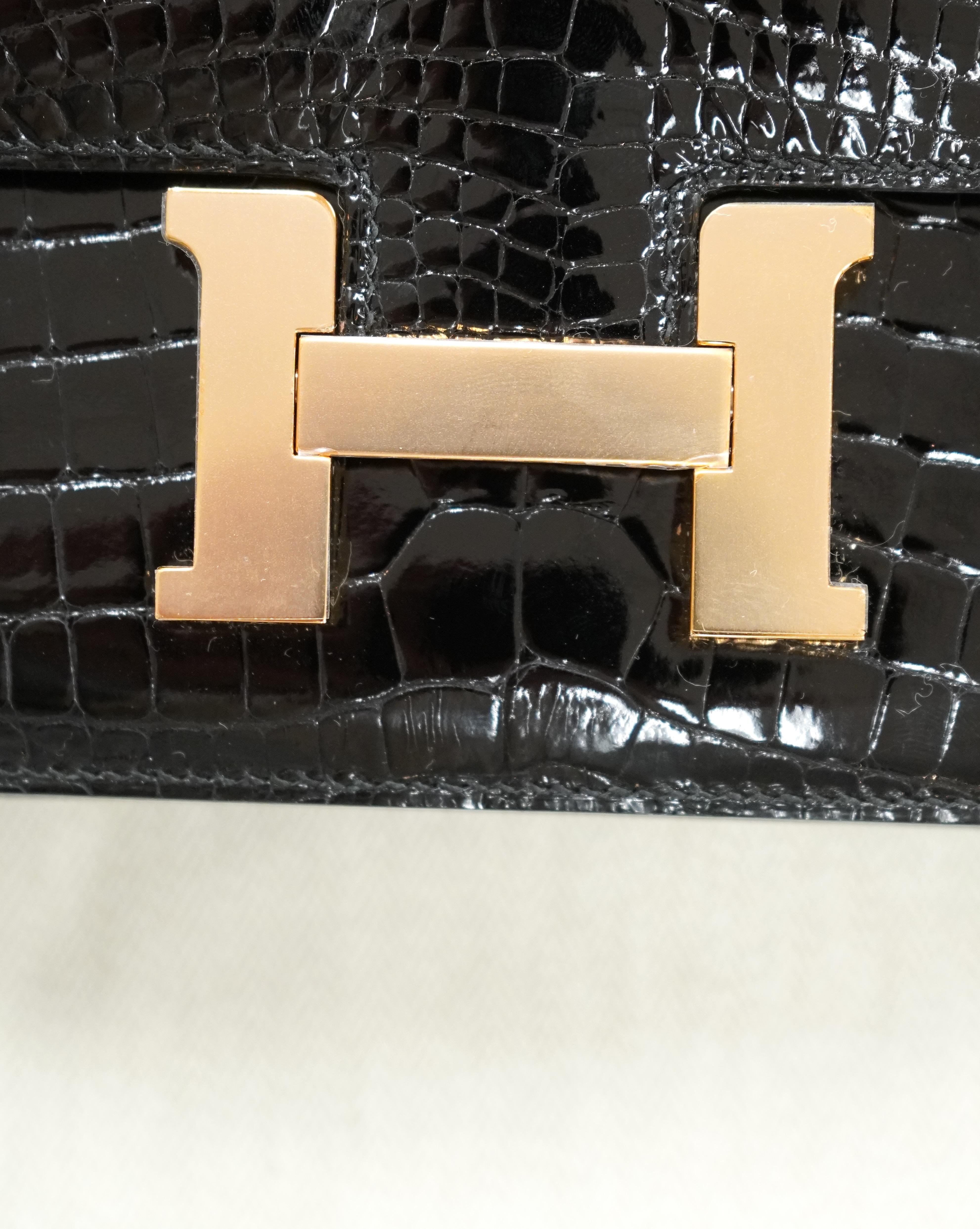 Sac Constance en crocodile noir de Hermes  en vente 8