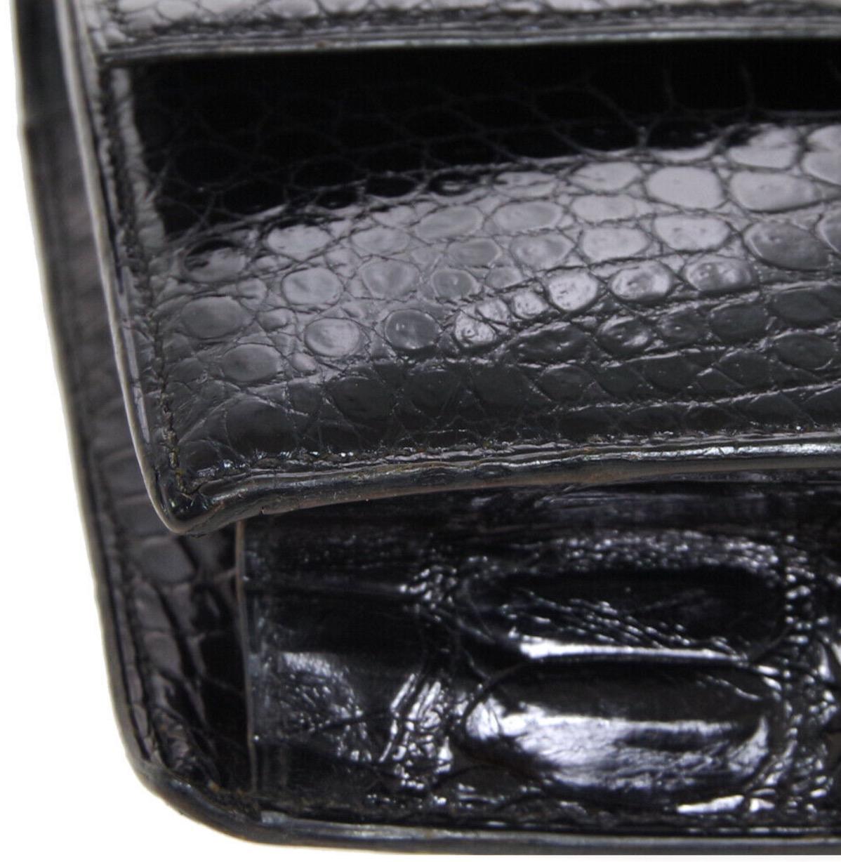 Hermes Black Crocodile Exotic Leather Gold Top Handle Satchel Kelly Flap Bag 1