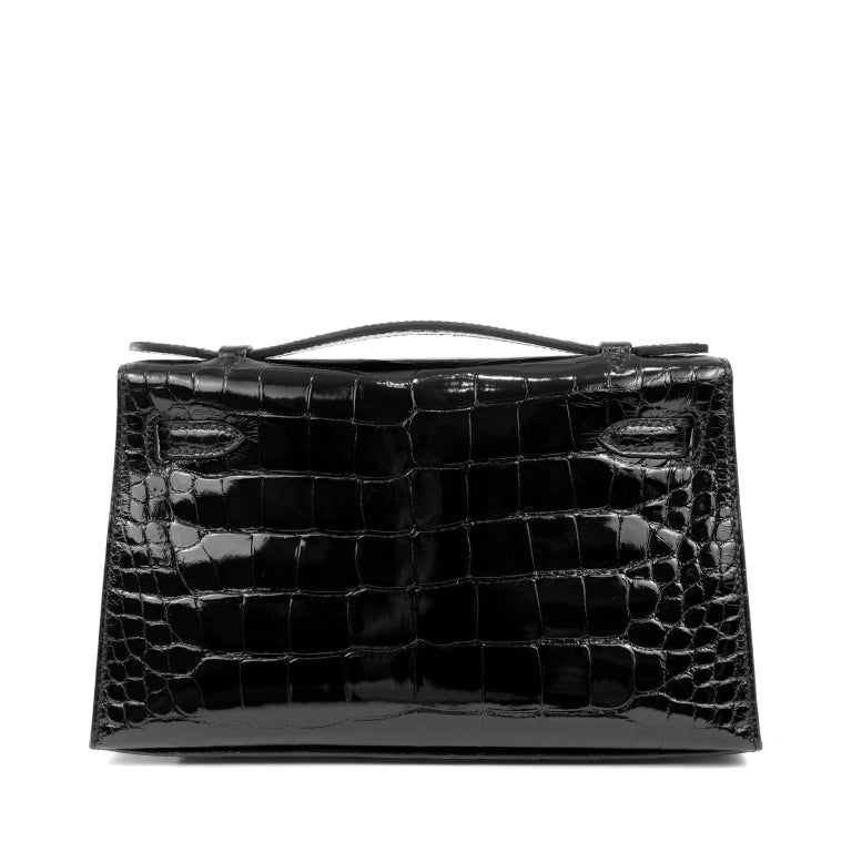 Hermes Kelly Pochette Clutch Bag Bordeaux Crocodile Jewel Toned Pallad –  Mightychic