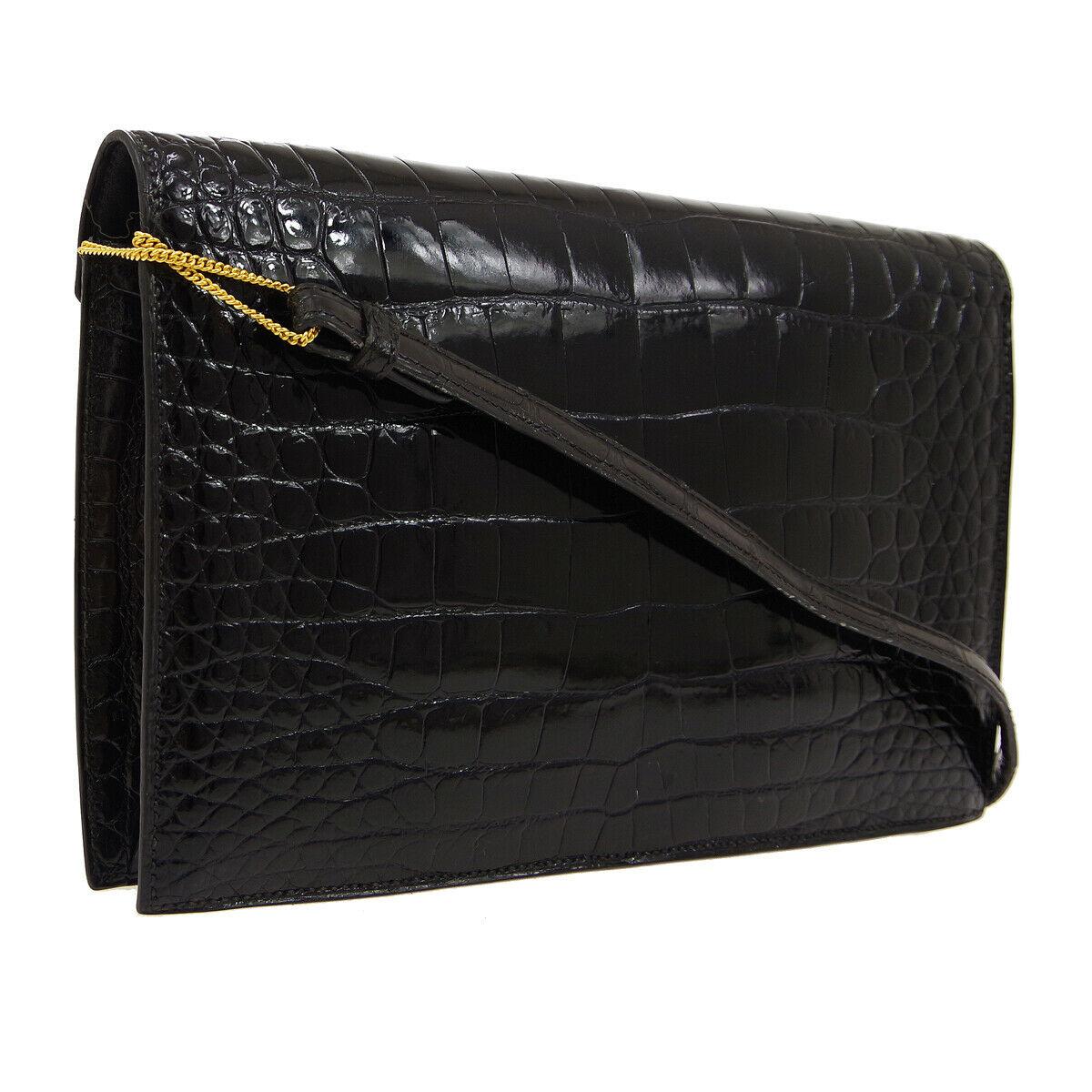 Hermes Black Crocodile Exotic Leather Gold 'H