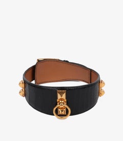 Hermès Black Crocodile Leather Vintage Collier De Chein Pet Collar & Leash