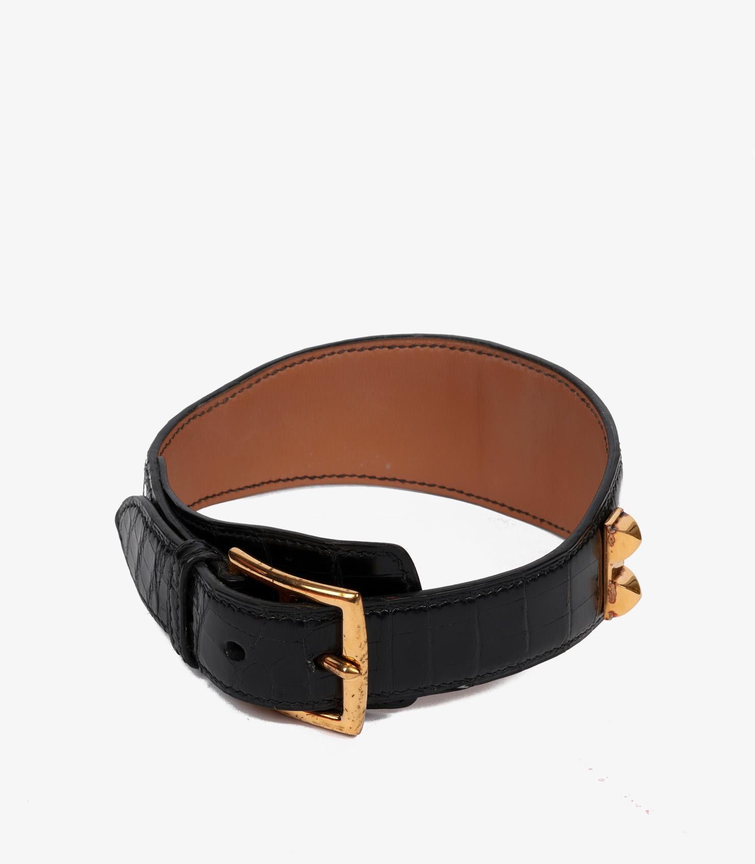 Hermès Black Crocodile Leather Vintage Collier De Chein Pet Collar & Leash In Excellent Condition In Bishop's Stortford, Hertfordshire