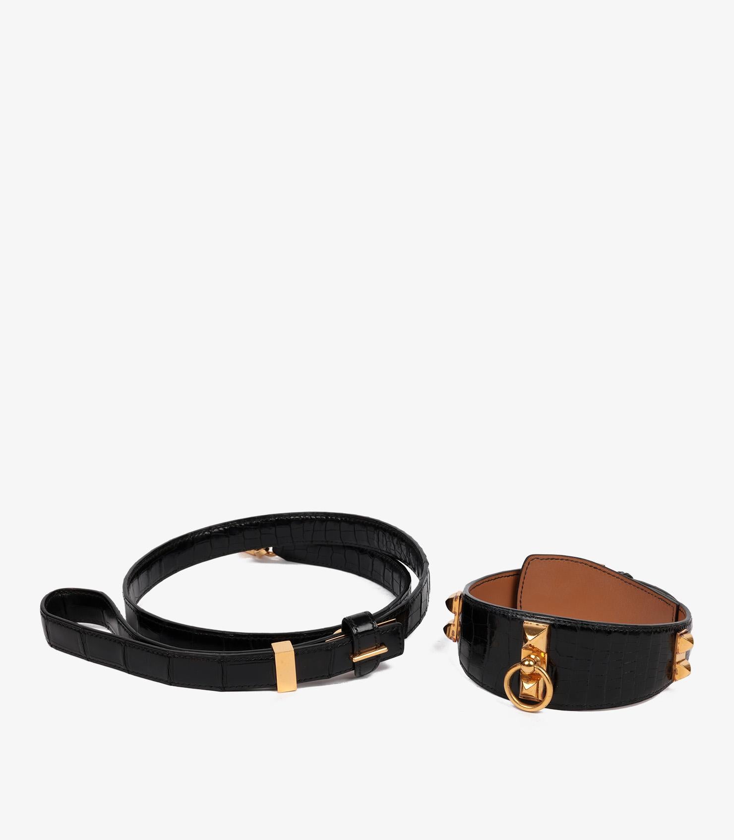 Hermès Black Crocodile Leather Vintage Collier De Chein Pet Collar & Leash 1