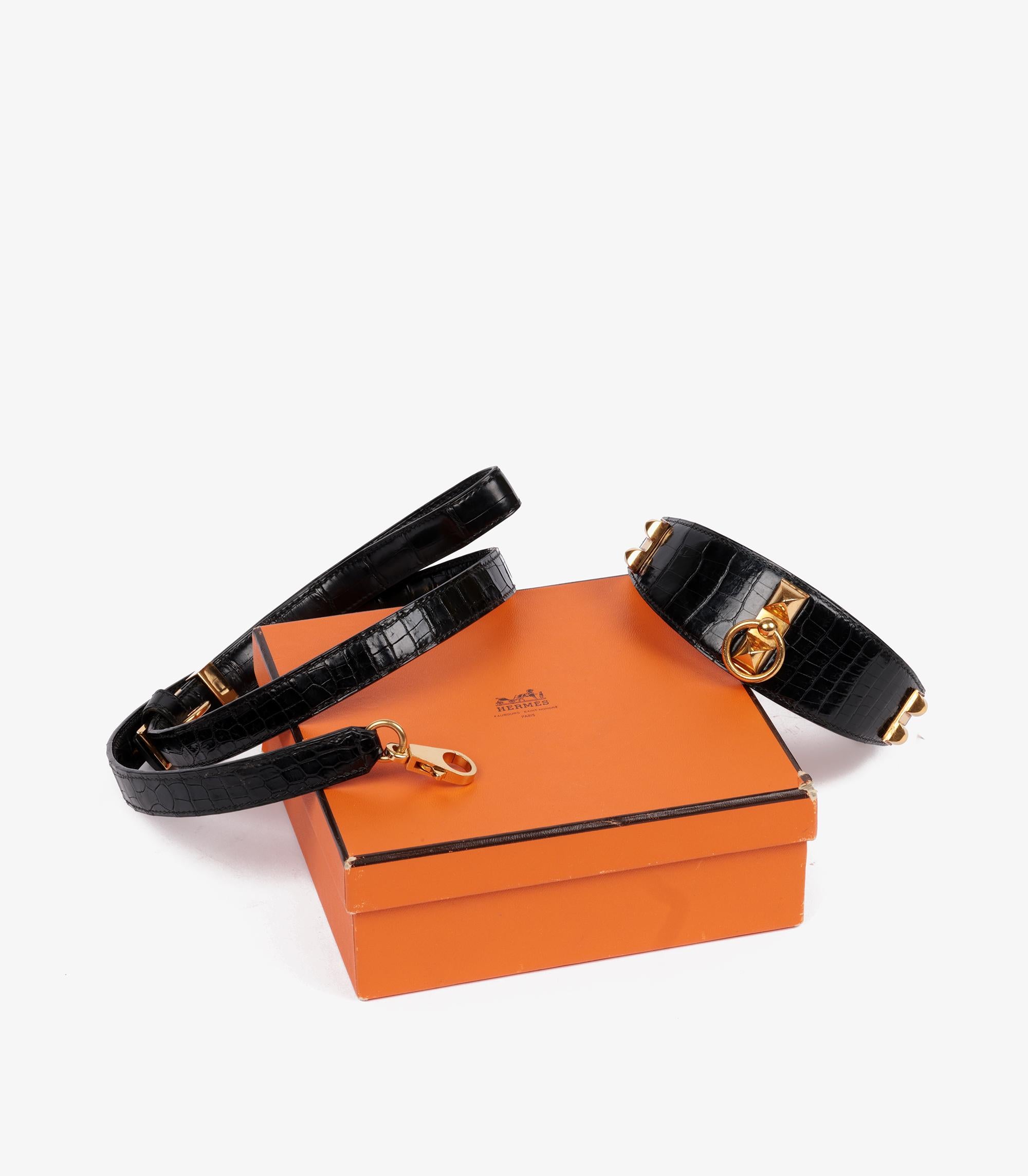 Hermès Black Crocodile Leather Vintage Collier De Chein Pet Collar & Leash 2