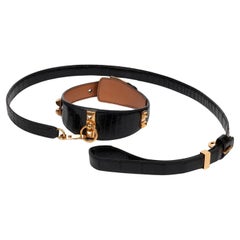 Hermès Black Crocodile Leather Vintage Collier De Chein Pet Collar & Leash