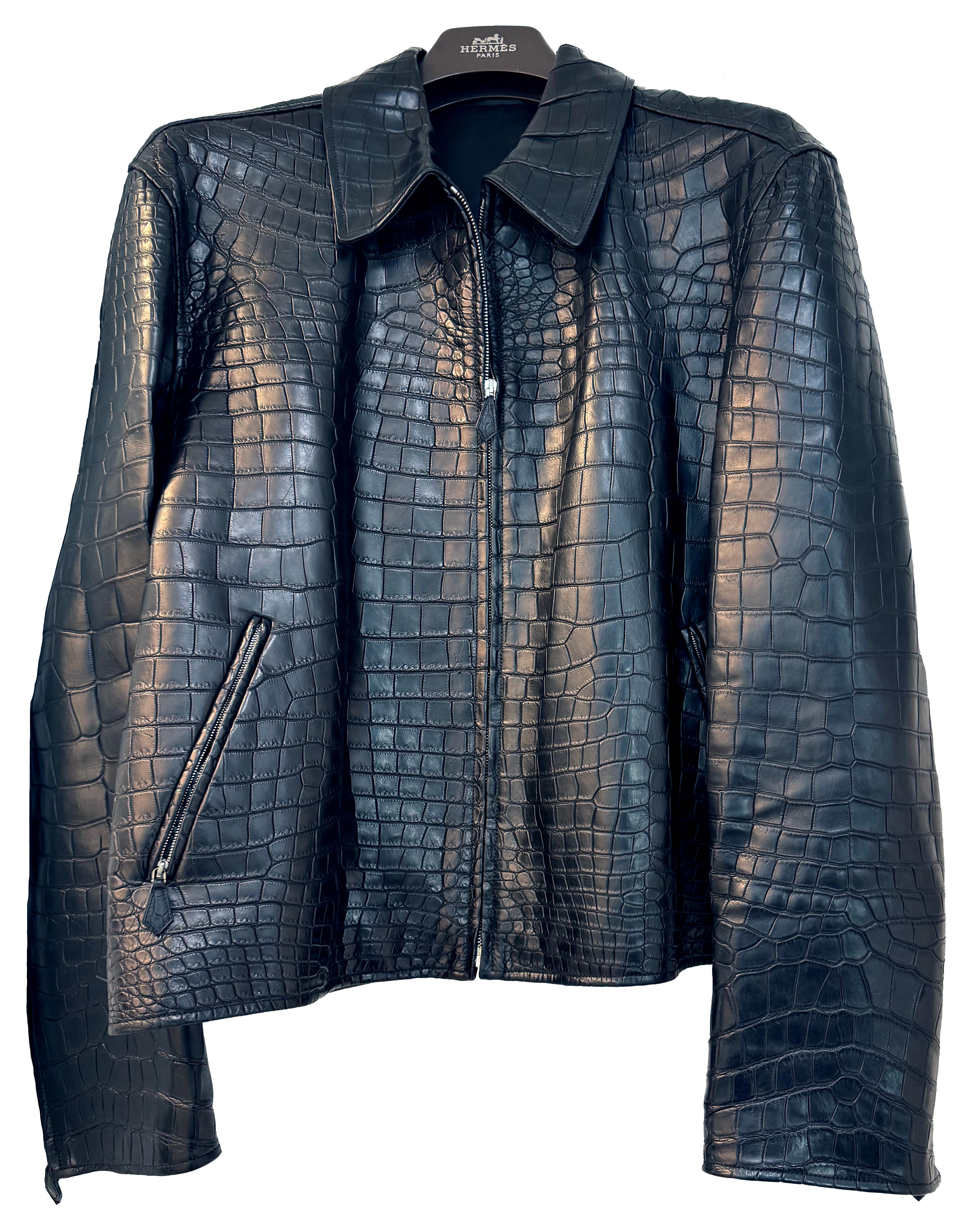 HERMES Negro Cocodrilo Chaqueta para hombre RARO CUSTOM MADE en venta 1
